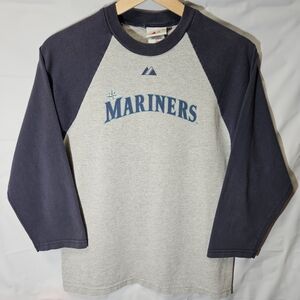 Majestic Seattle Mariners Raglan Tee - Gray & Navy Youth L